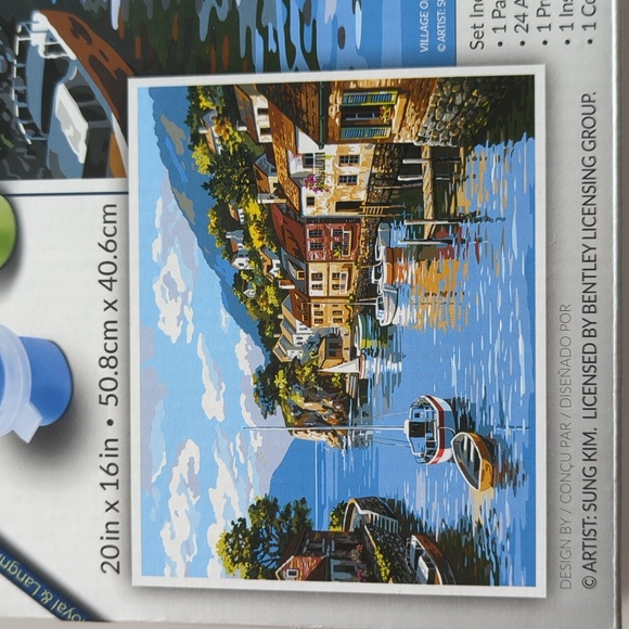 Paint by numbers kit, brand new, village by the water - Picture 3 of 4